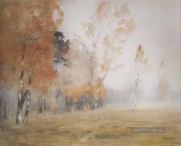 Gehölz Werke - Nebel Herbst 1899 Isaac Levitan Bäume Bäume Landschaft